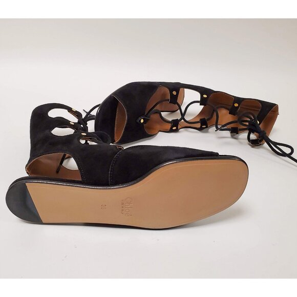 CHLOE SHOES SUEDE LEATHER MID CALF GLADIATOR FOSTER SANDALS sz IT 38 7 US - Picture 9 of 10